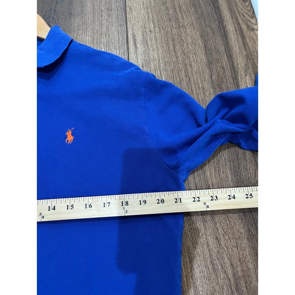 Polo Ralph Lauren Mens Long Sleeve Polo Shirt Blue Orange Pony Pique Knit L